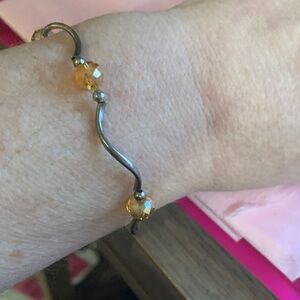 Handcrafted Women’s Amber Bead Silver-Tone Bracelet